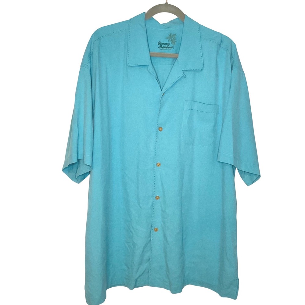 Tommy Bahama Harbor Luxe men's Silk Camp Shirt button blue teal lightweight 2XL